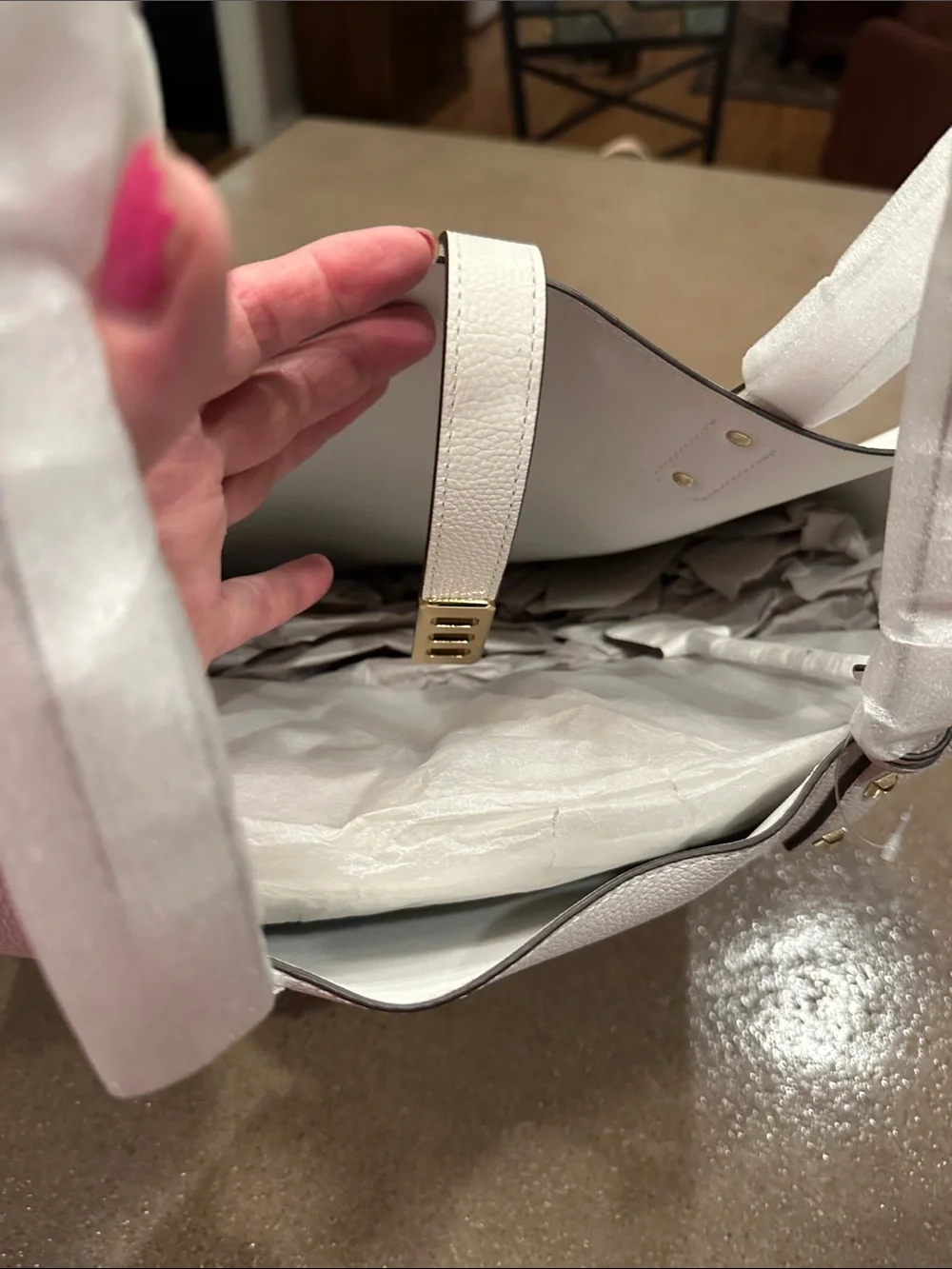 Michael Kors White Leather Shoulder Tote with Gold Hardware